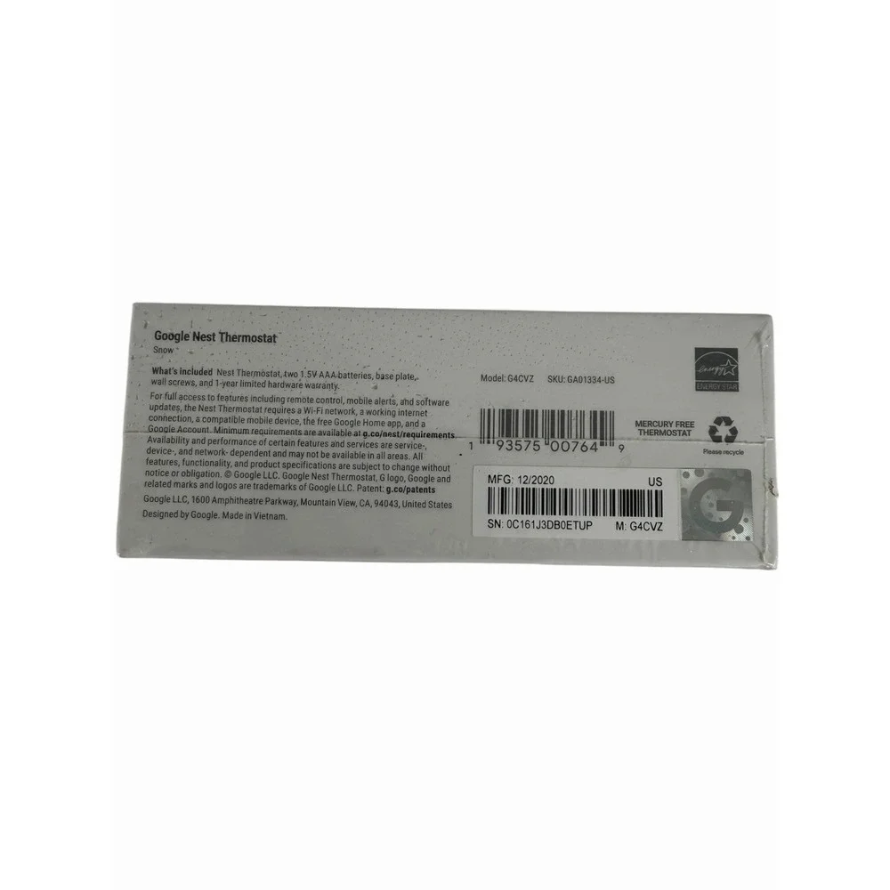 Google Nest Smart Thermostat, Snow - GA01334-US